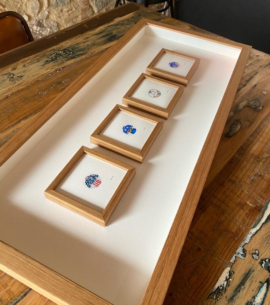A set of commissioned art pieces for a UCI Master's World Champion Cyclist whose original jerseys unfortunately got destroyed in the California fires.